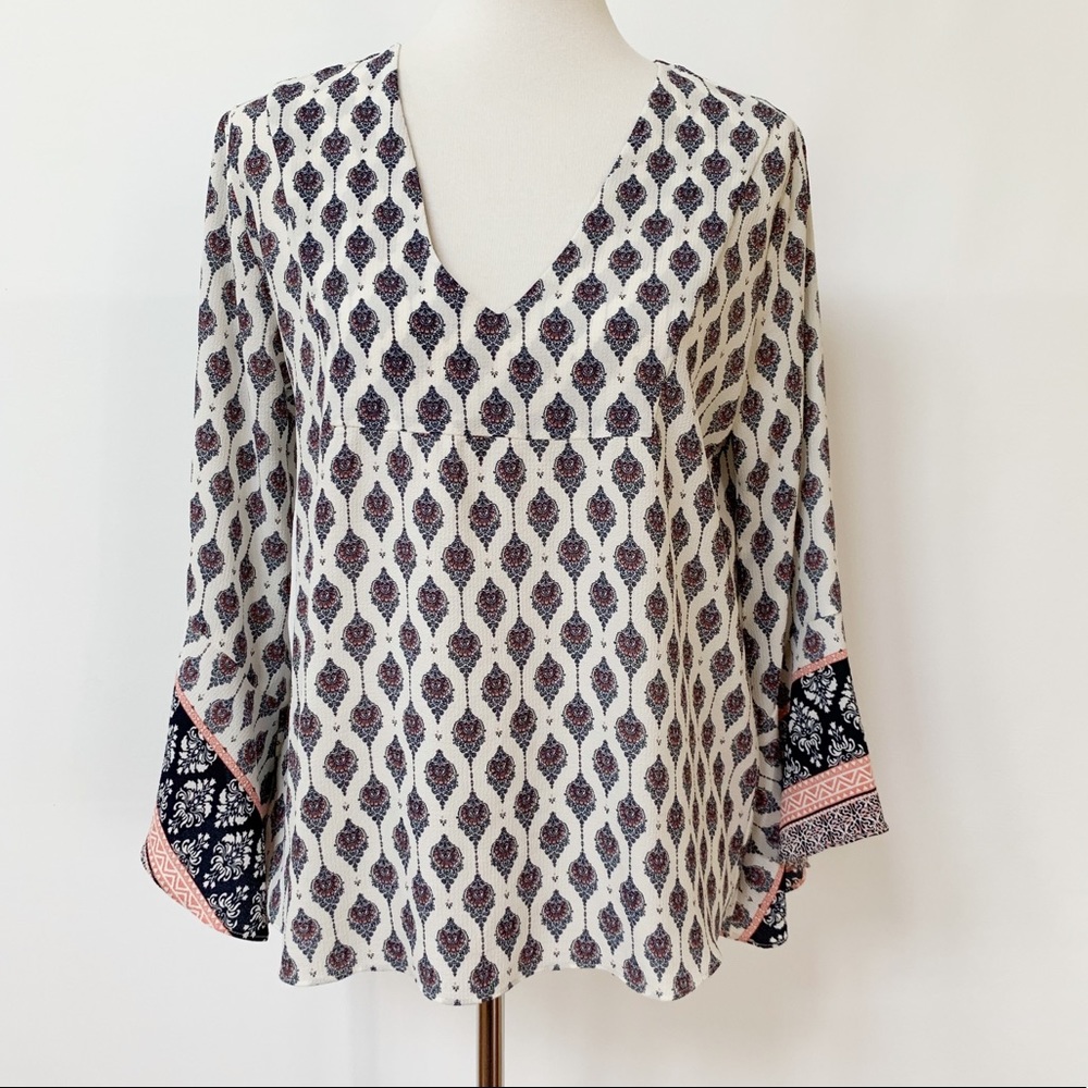 Veronica M Bell Sleeve Boho Print Blouse